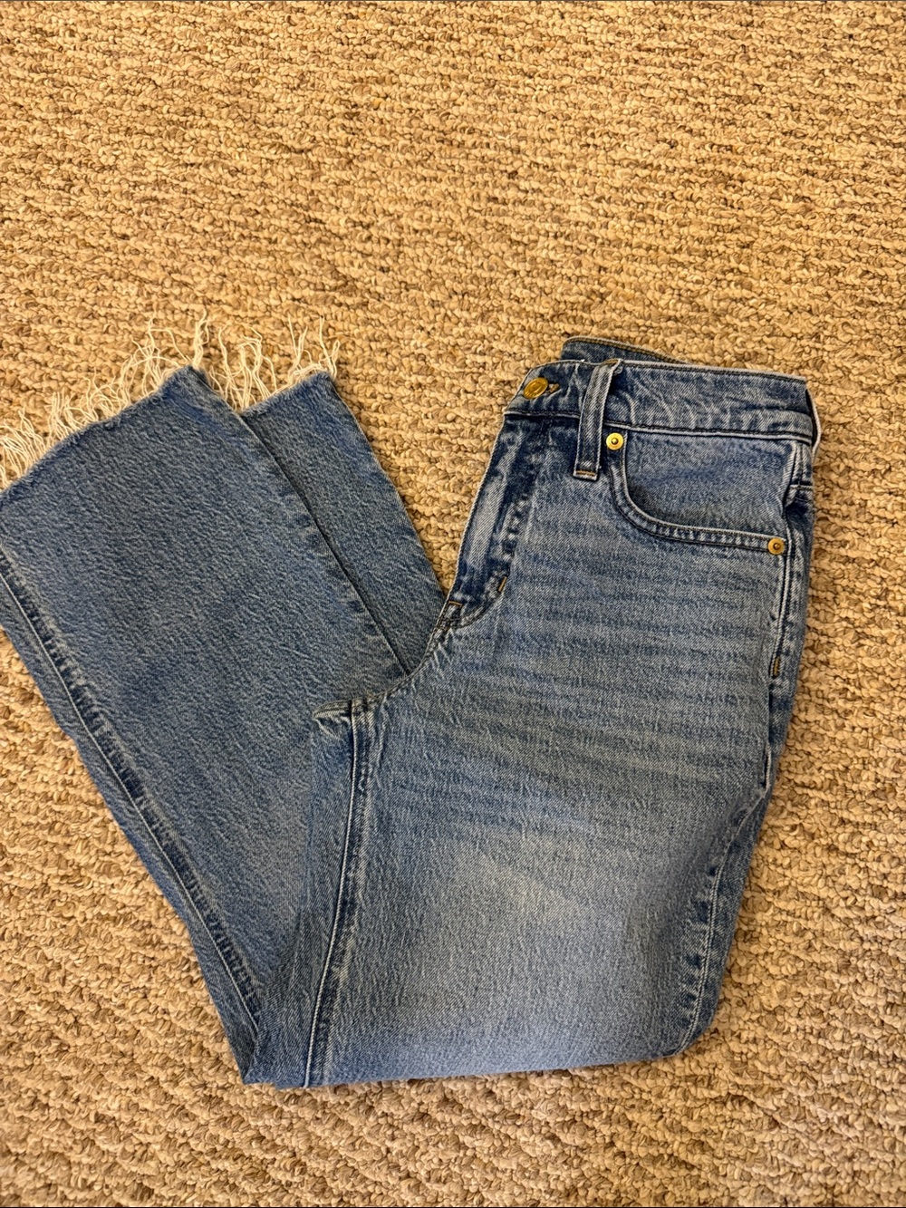 J. Crew 9” Demi boot crop 27” Women's Mid-Blue Straight-Leg Jeans with Raw Hem